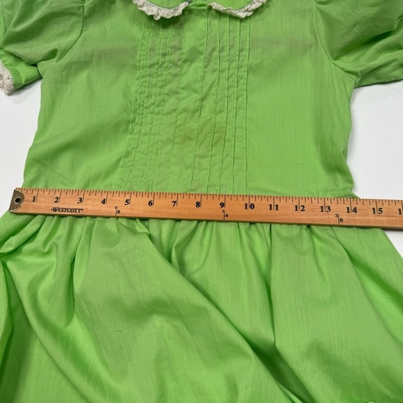 Vintage green maxi midi dress baby doll Peter Pan collar lace ruffle puff sleeve - Picture 7 of 16